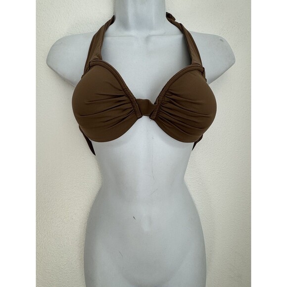 Tommy Bahama Underwire Cup Halter Bra Brown Swimsuit Bikini Top Womens Size 34C - Picture 1 of 5